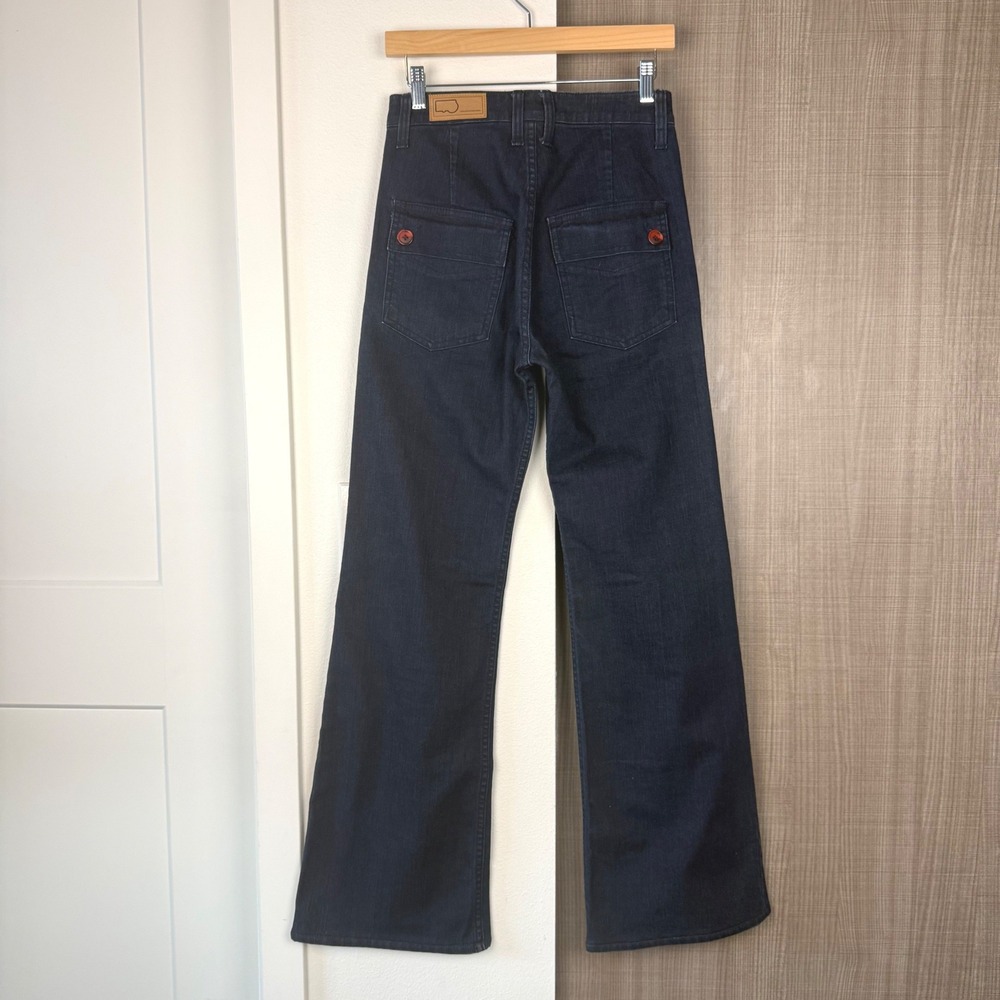 Grey Ant Dark Wash Flare Wide Leg Jeans 70s Bell Bottom High Waisted Size 4 - Picture 5 of 9
